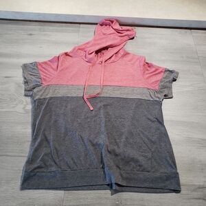 Source Unknown Pink and Gray Short Sleeve Hoodie Tee